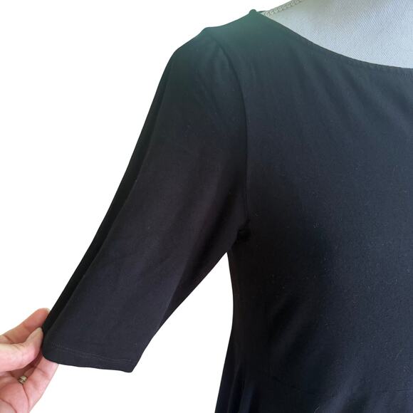 Eileen Fisher Short Sleeve Dress SZ M Shark Bite Hem Lagenlook Minimalist Black - Picture 4 of 7
